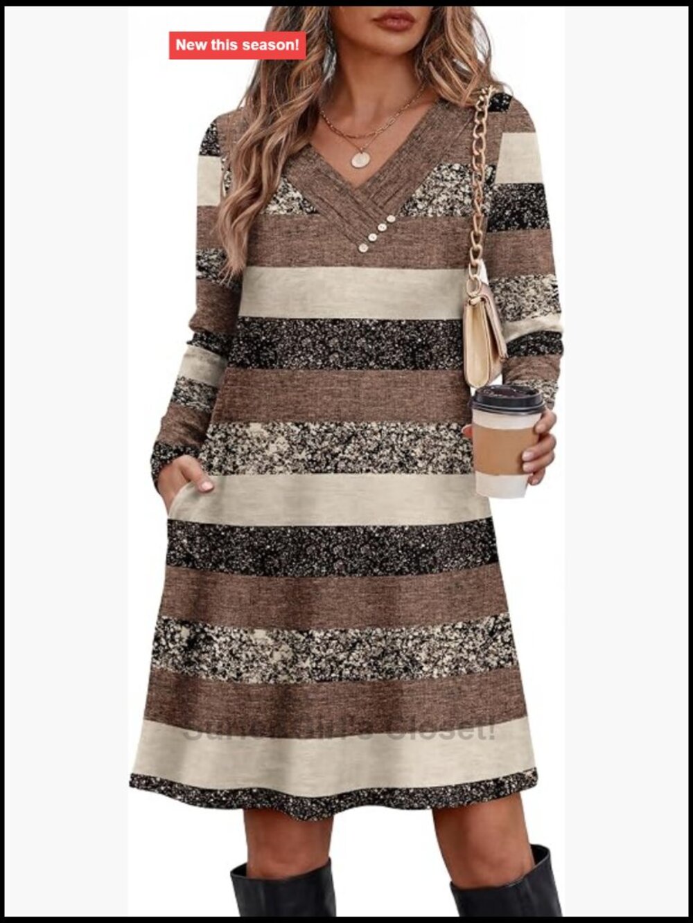 Long Sleeve V-Neck Tunic Dress with Pockets Fall Outfits for Women Casual